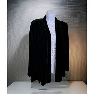 R&K Evening Jacket 10 Black Velvet Open Front Shoulder Pads Witchy Gothic NWT‎